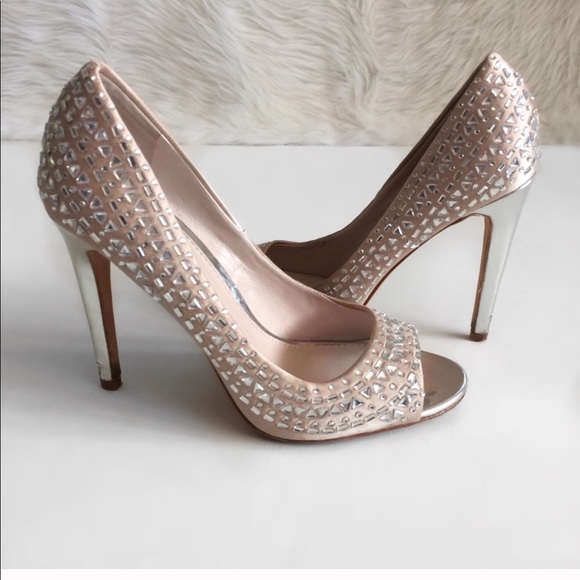 Vince Camuto Shoes - Vince Camuto Peep Toe Satin Heel with Embelissment